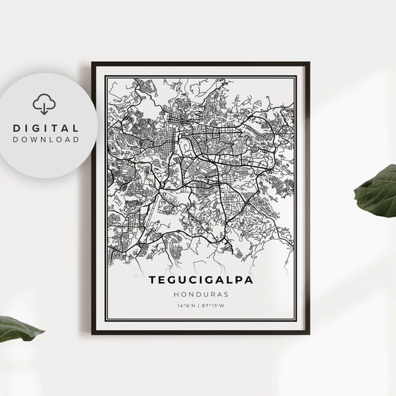 Tegucigalpa Map Print Honduras Art Posterprintable City Street Road Wall Hometown Np491