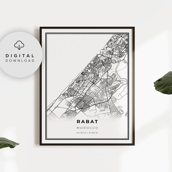 Rabat Map Print Morocco Art Poster City Street Road Gifr For A Dentist Np627