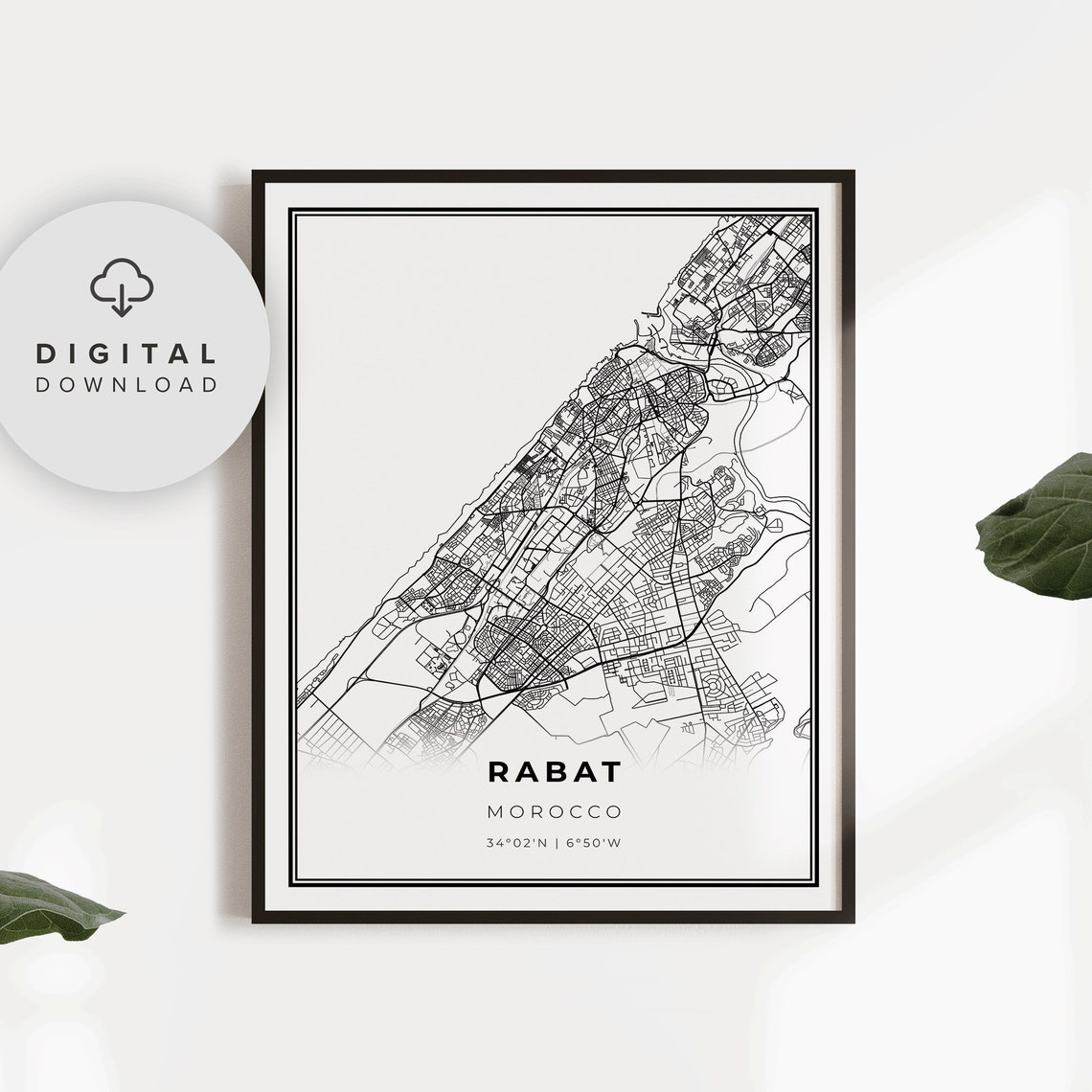 Rabat Map Print Morocco Art Poster City Street Road Gifr For A Dentist Np627