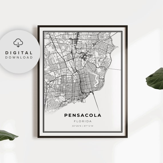 Pensacola Map Print Florida Fl Usa Art Poster City Street Road Np323