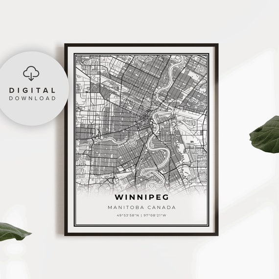 Winnipeg Map Print Manitoba Mb Canada Art Poster City Street Road Wall Decor Np752