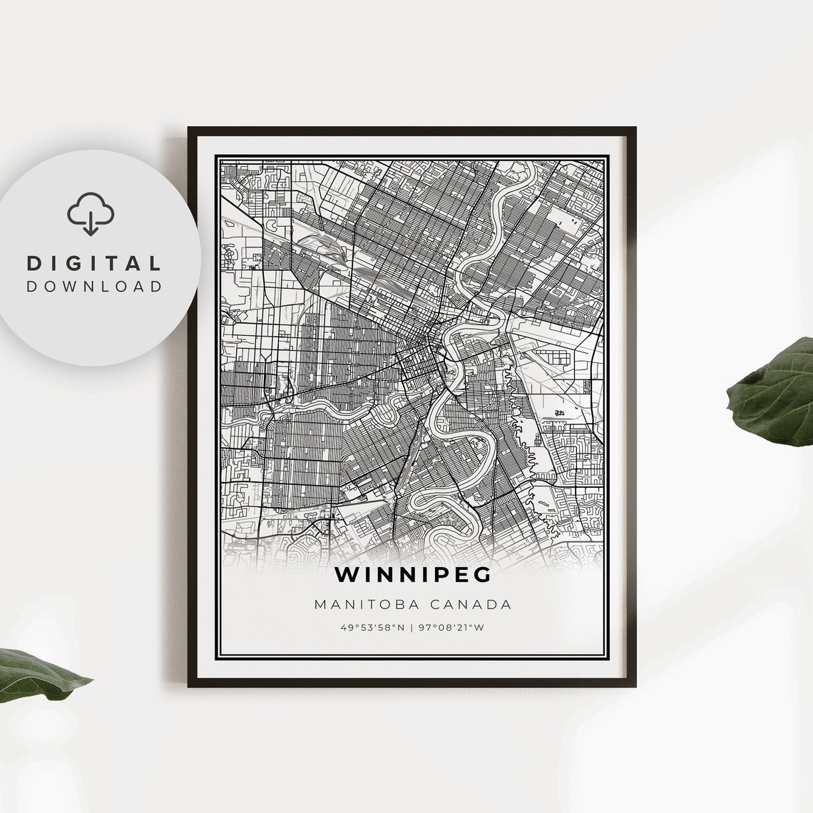 Winnipeg Map Print Manitoba Mb Canada Art Poster City Street Road Wall Decor Np752
