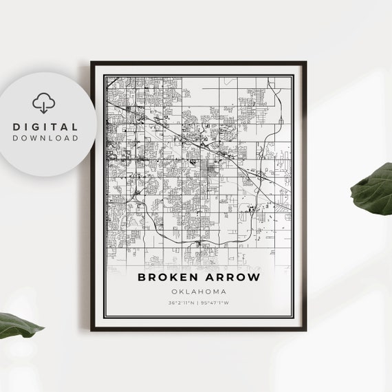 Broken Arrow Map Print Oklahoma Ok Usa Art Poster City Street Road Livingroom Np51