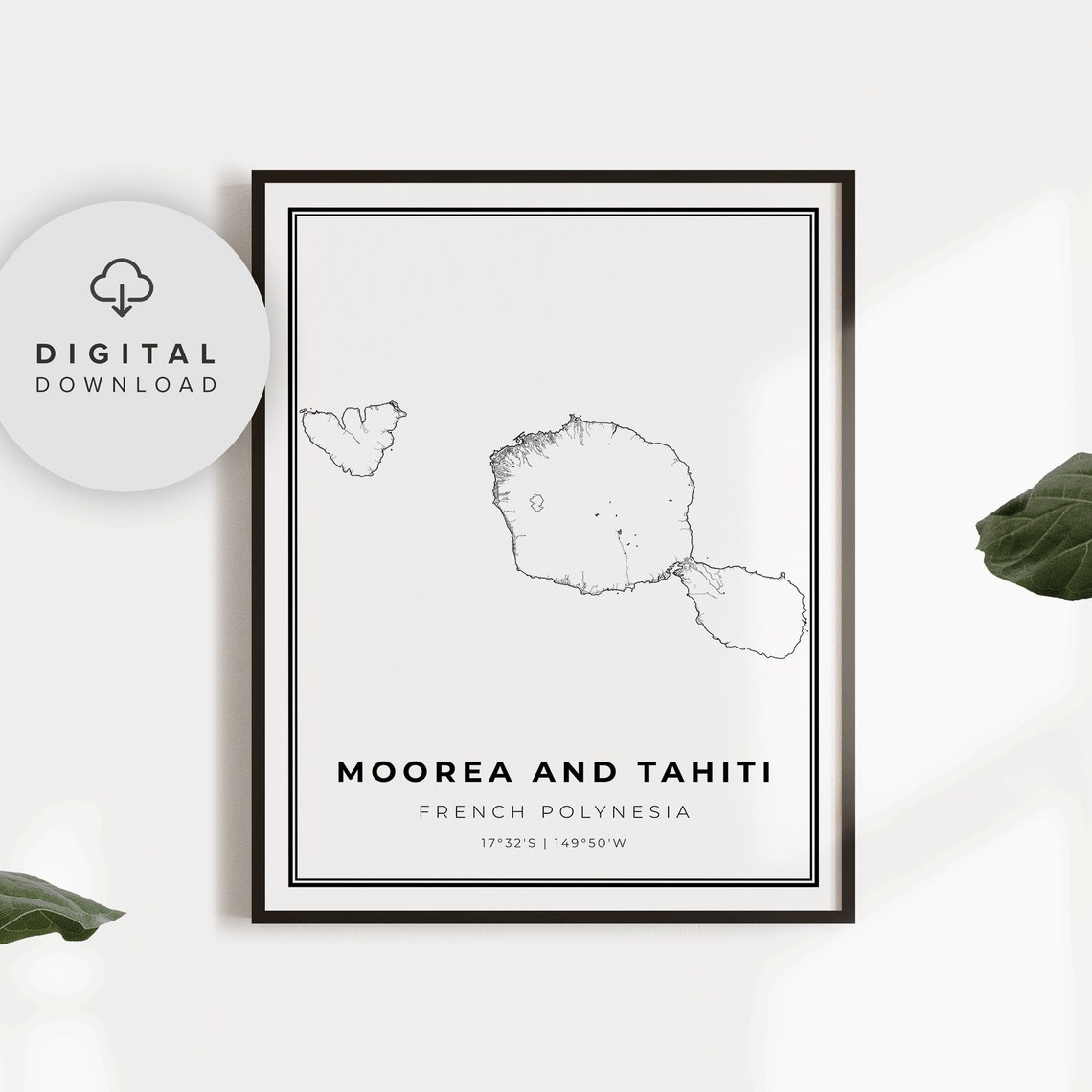 Moorea And Tahiti Map Minimalist French Polynesia Line Art Poster