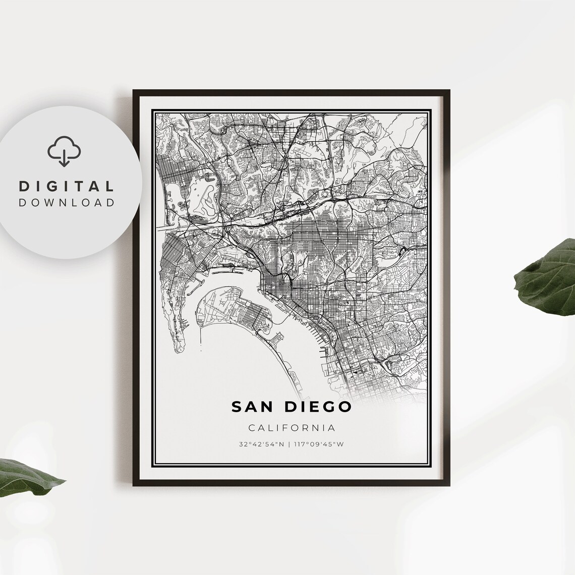 San Diego California City Street Map Minimalist Travel Poster