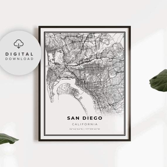 San Diego Map Print Ca Usa Art Poster City Street Road Np92