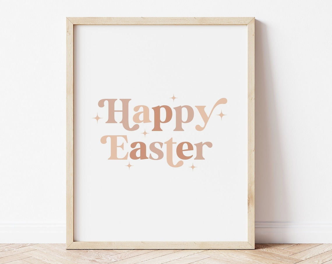 Happy Easter Sign, Boho Easter Decor Poster