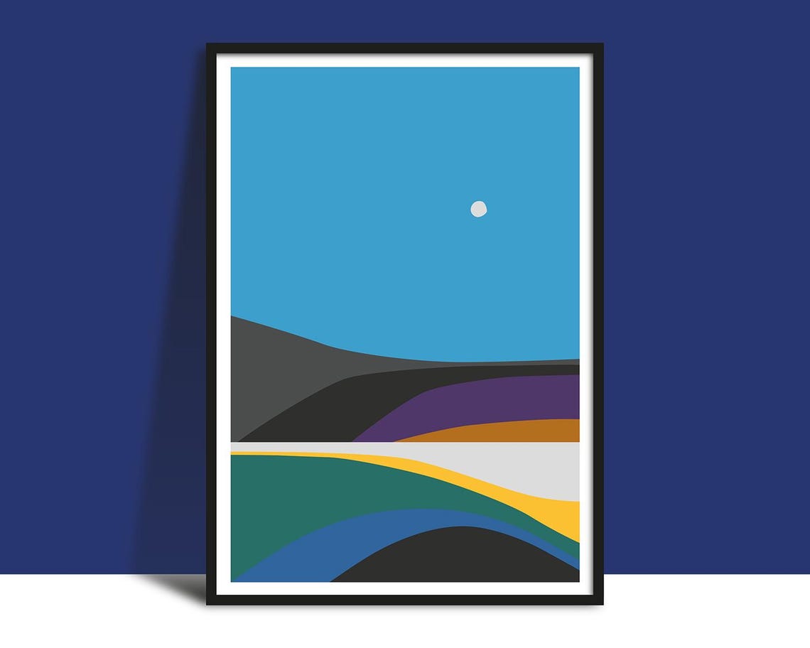 Bold Color Block Minimal Landscape Midnight Moon Graphic Poster