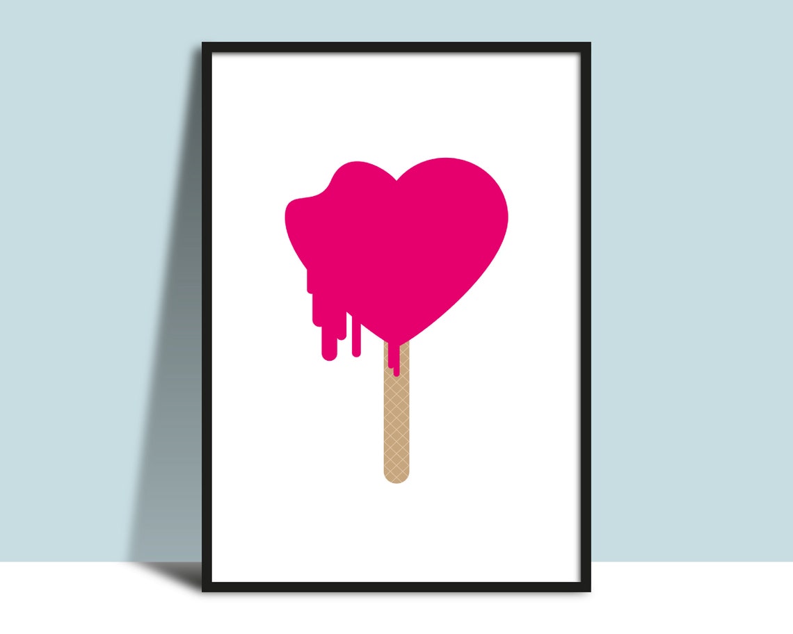 Melting Pink Heart Popsicle Stick Bold Graphic Pop Art Poster