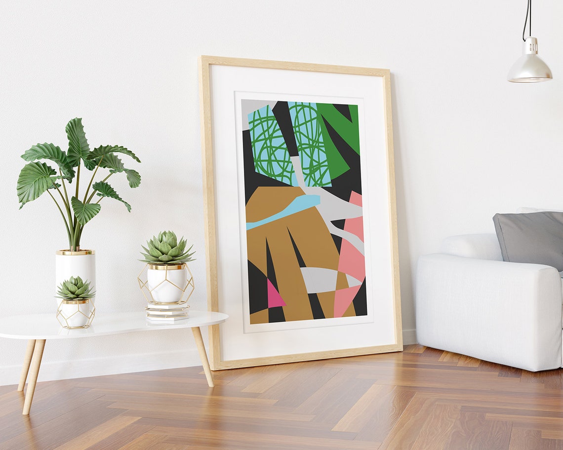 Abstract Botanical Collage with Scribbled Leaves Bold Art Poster - Image 3