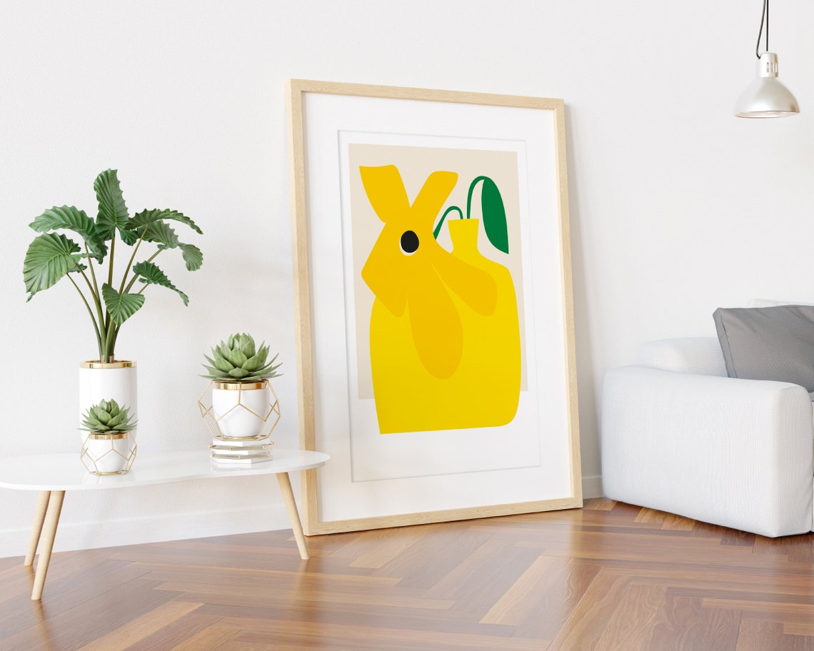 Bright Yellow Flower in Vase Playful Modern Botanical Poster - Image 3