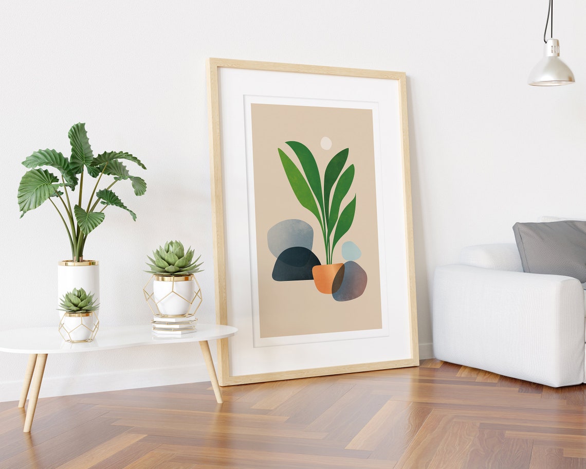 Copper Pot With Green Leaves And Stones Botanical Illustration Poster - Image 3