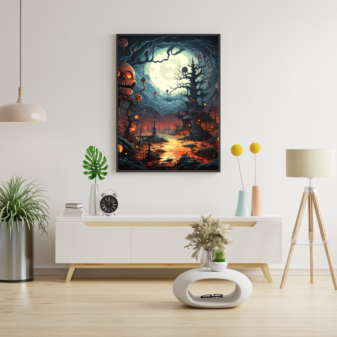 Halloween Night Skull Moon Lit Night Art Print - Image 4