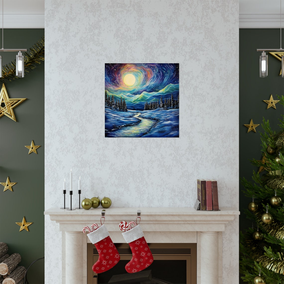 Post Impressionism Twilight Hour And Northern Lights, Moon Poster - Image 2