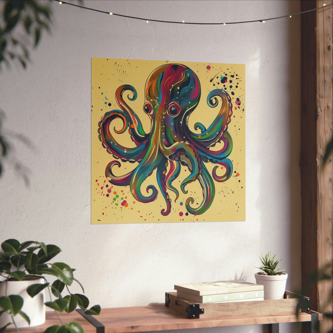 Vintage Retro Splatter Paint Octopus Art Print