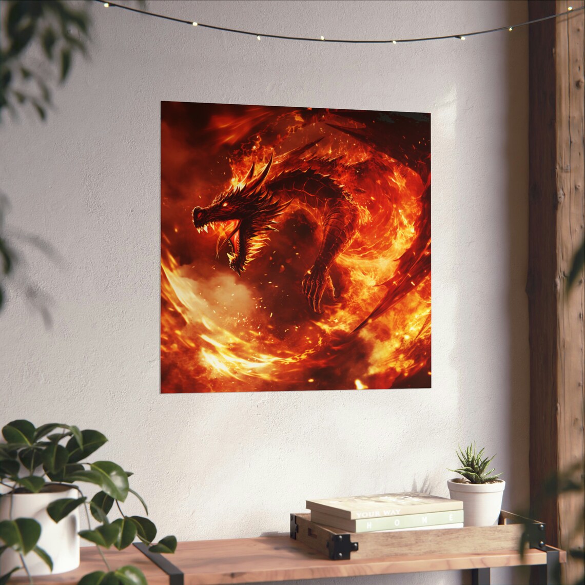 Inferno Dragon, Fantasy Fire Wall Art Print