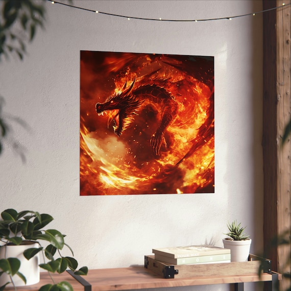 Inferno Dragon, Fantasy Fire Wall Art Print