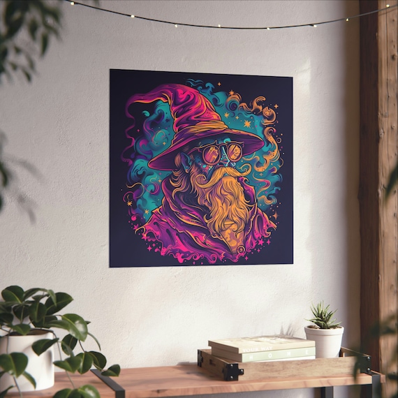 Trippy Vintage Wizard Poster, Handlebar Mustache Wizard