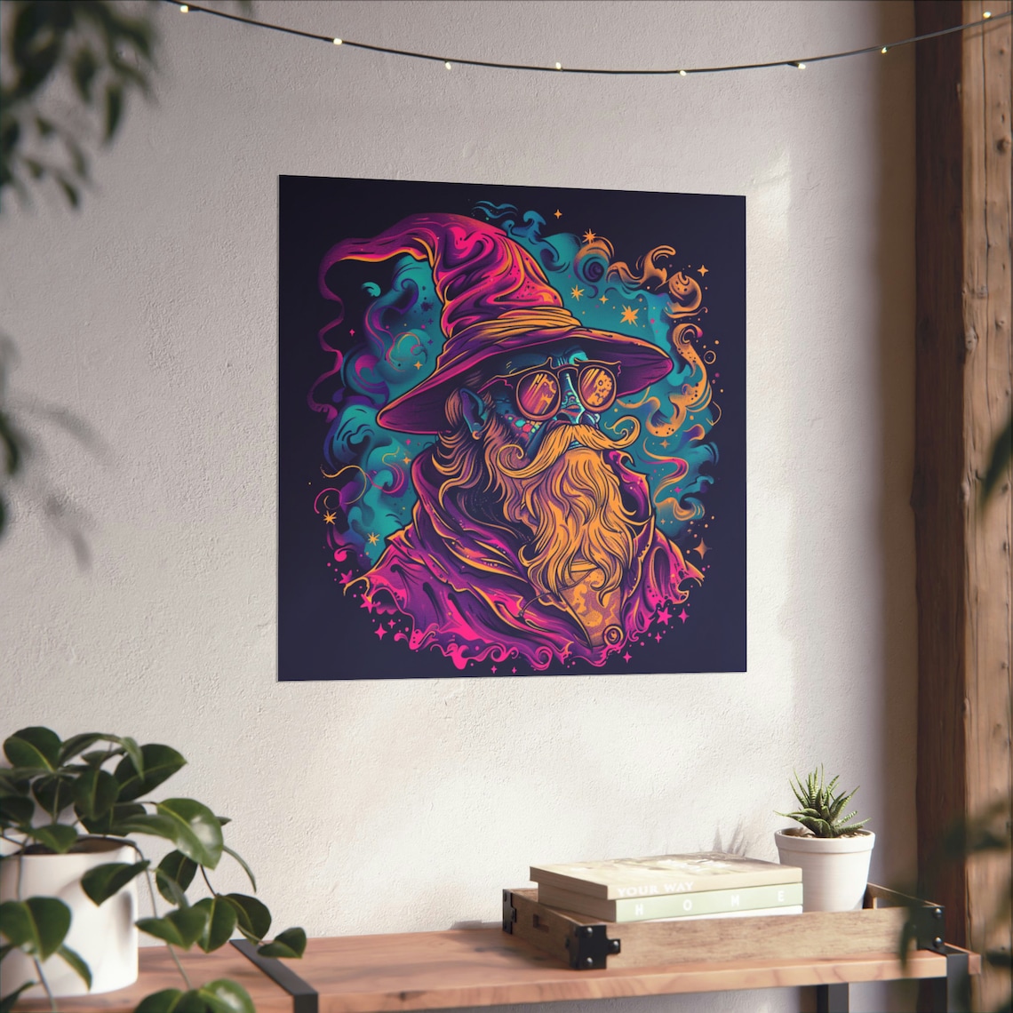 Trippy Vintage Wizard Poster, Handlebar Mustache Wizard
