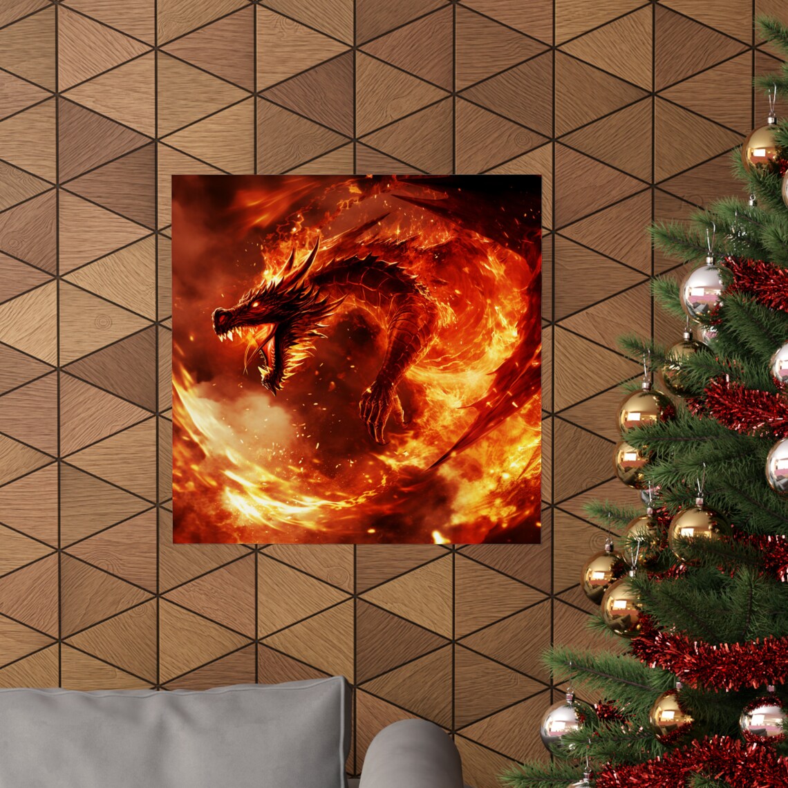 Inferno Dragon, Fantasy Fire Wall Art Print - Image 4