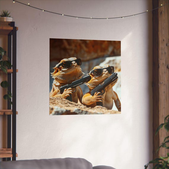Bearded Dragons In Black Poster, Reptile Humor