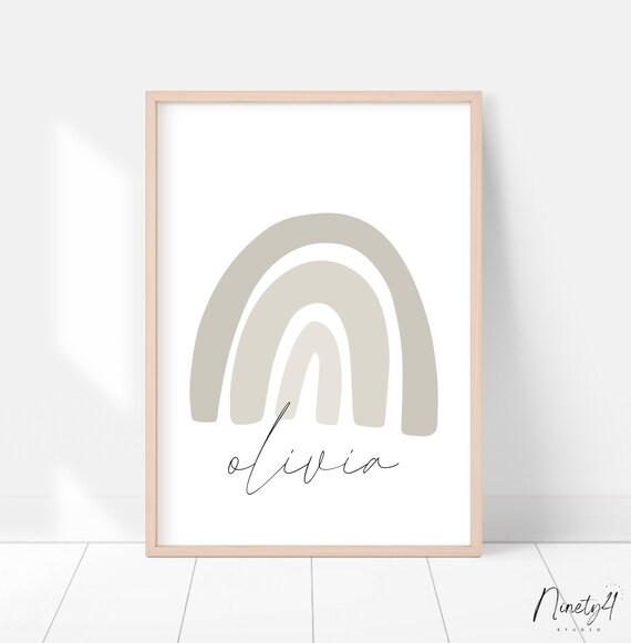 Boho Rainbow Custom Name Poster Neutral Arches Olivia Nursery Art