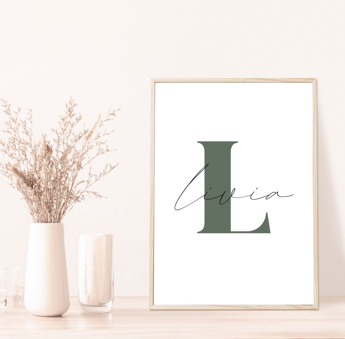 Custom Initial Name Poster Olivia Script Letter O Nursery Decor - Image 2