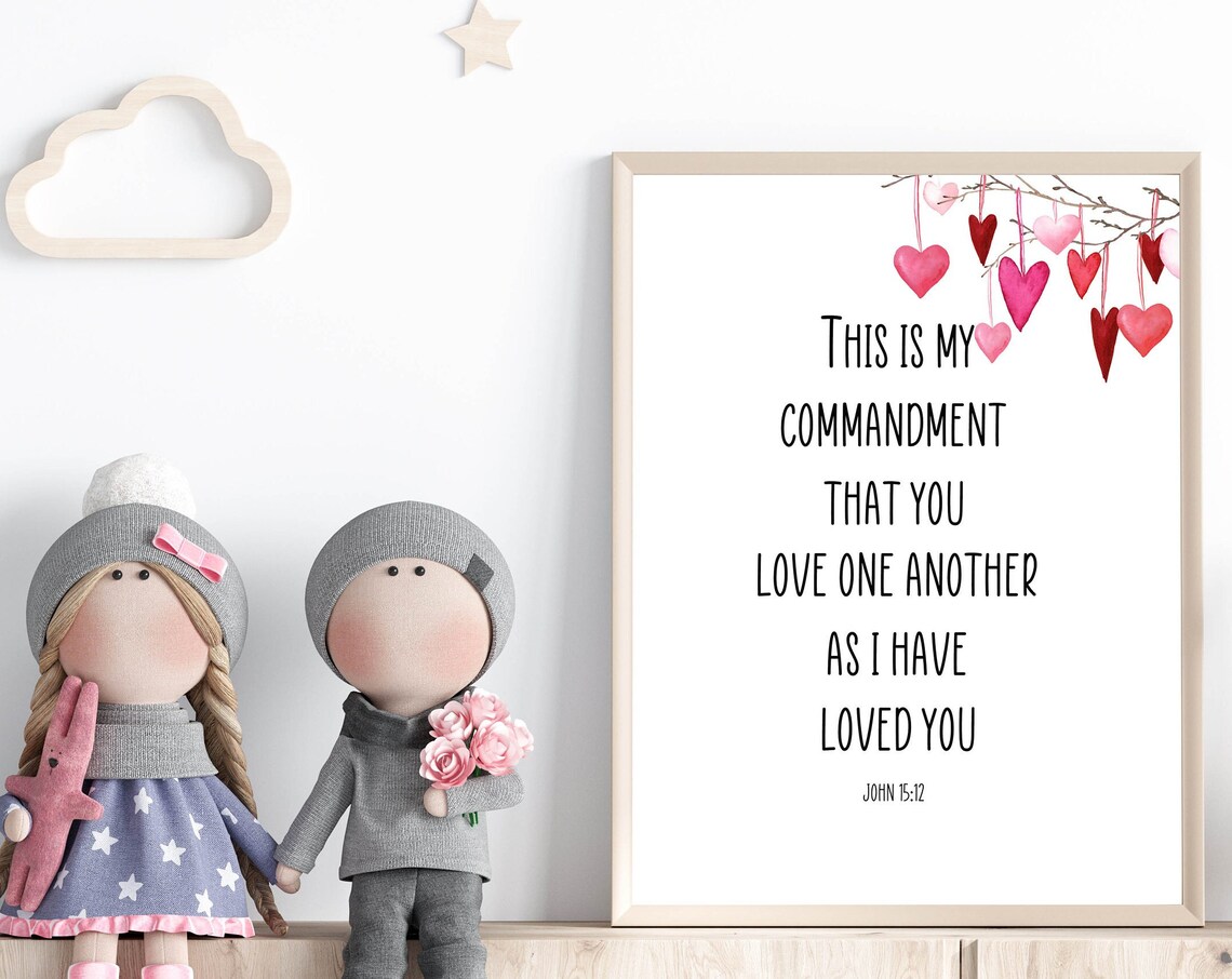 Love One Another John 1512 Scripture Verse Watercolor Hearts Christian Poster - Image 3