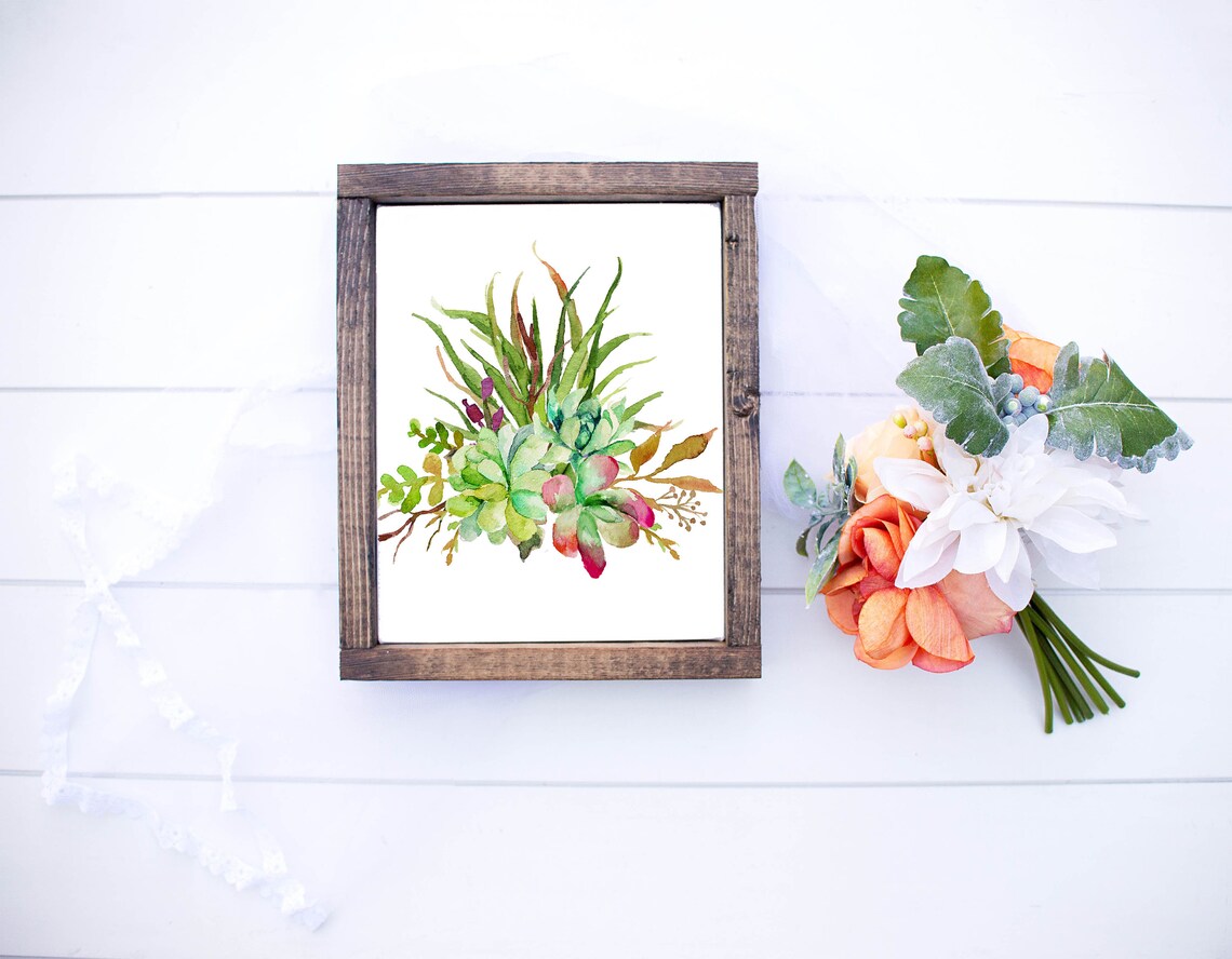 Watercolor Cactus Bouquet Succulent Floral Southwestern Wall Art - Image 3