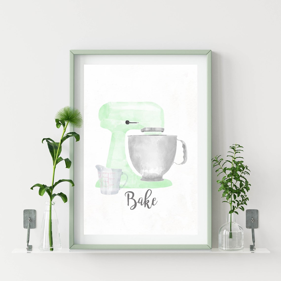 Mint Green Watercolor Stand Mixer Bake Kitchen Baker Gift Poster
