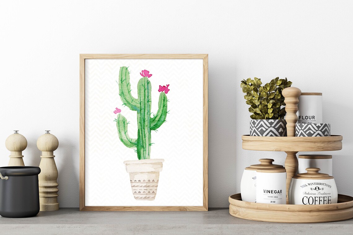 Cactus Blooming Southwestern Chevron Art Print - Image 3