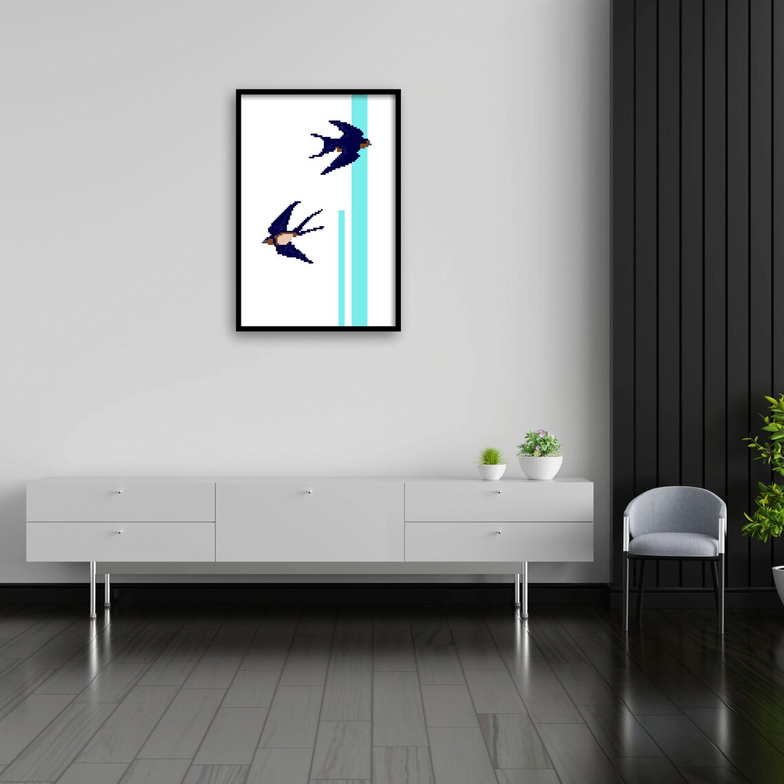 Pixel Bird Art, Swallow Minimalist Decor - Image 4