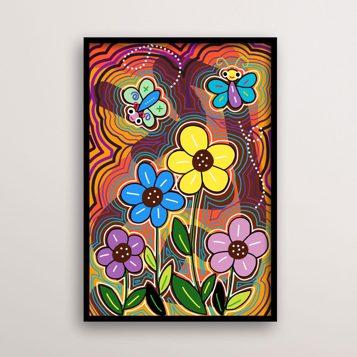 Whimsical Flower Art, Psychedelic Butterfly Poster