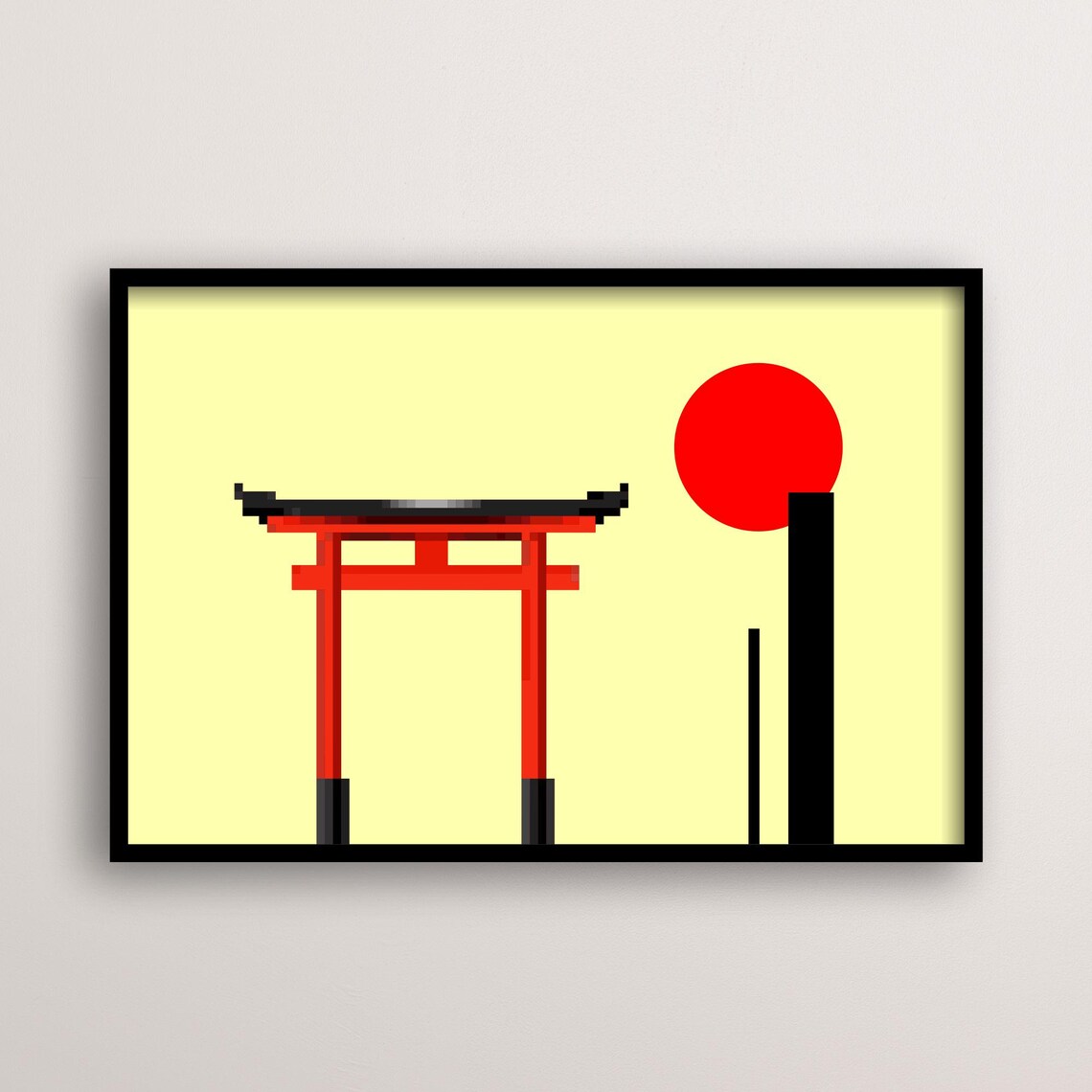 Pixel Torii Gate, Japanese Temple Decor Poster