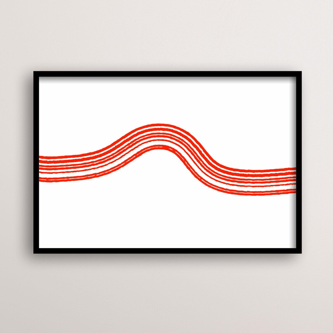 Red Wave Minimal Line Art, Modern Abstract Poster