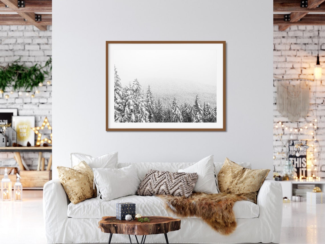 Black And White Snowy Pine Forest Winter Landscape Photo Poster - Image 4