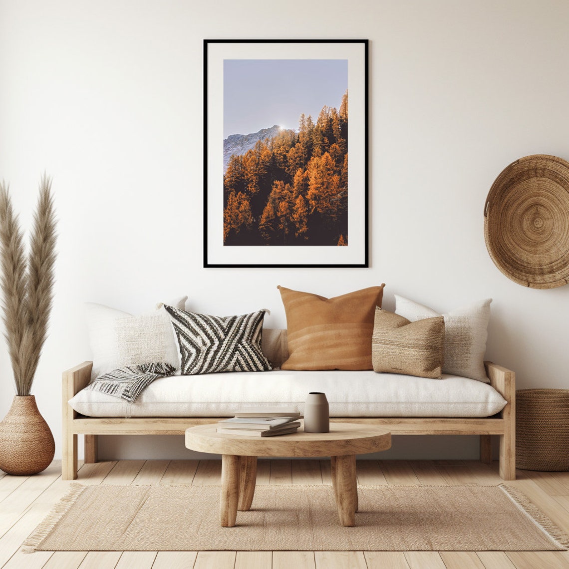 Golden Autumn Pine Forest Beneath Snowy Mountain Peak Photo Poster - Image 3
