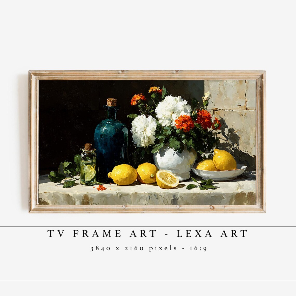 Lemon Still Life with Flowers Rustic Kitchen TV Frame Poster