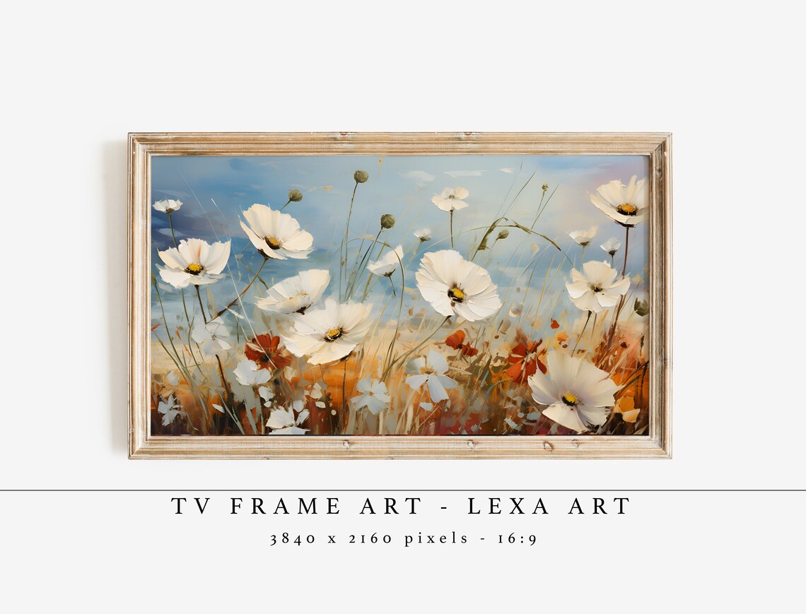 White Wild Flowers Vintage Style Art Print