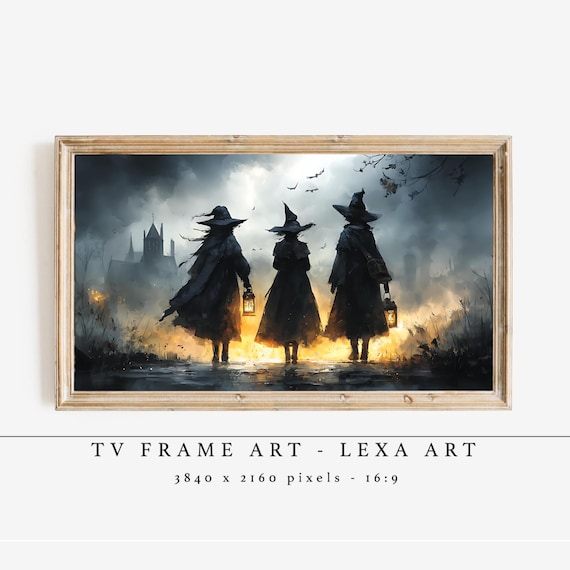 Halloween Witchy Tv Frame Art Witch Artwork Rustic Wall Decor Farmhouse Dark