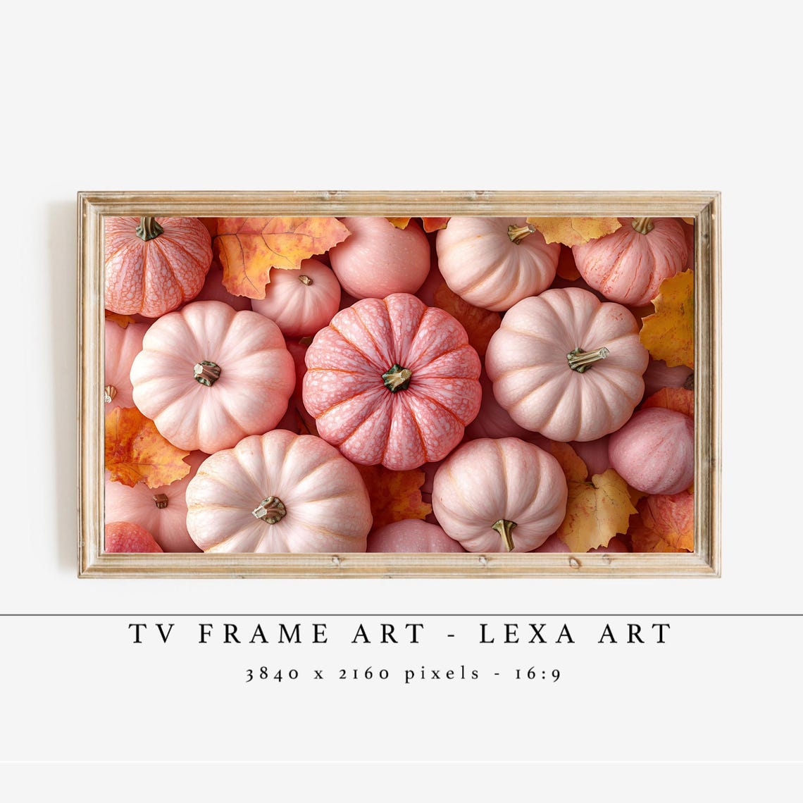 Blush Pink Pumpkins and Autumn Leaves Fall TV Frame Art Poster