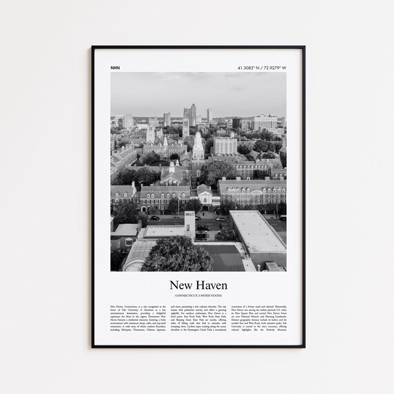 New Haven Connecticut Downtown Aerial Black And White Photo Travel Poster