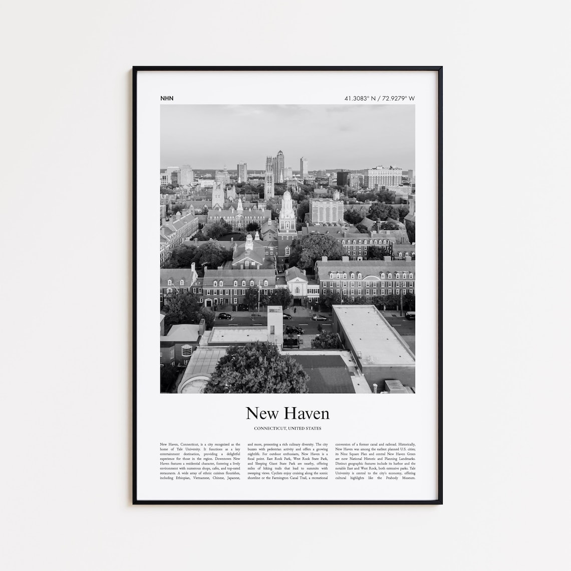 New Haven Connecticut Downtown Aerial Black And White Photo Travel Poster