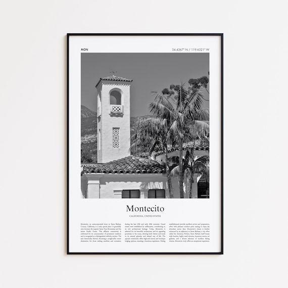 Montecito California Black and White Bell Tower Photo Poster