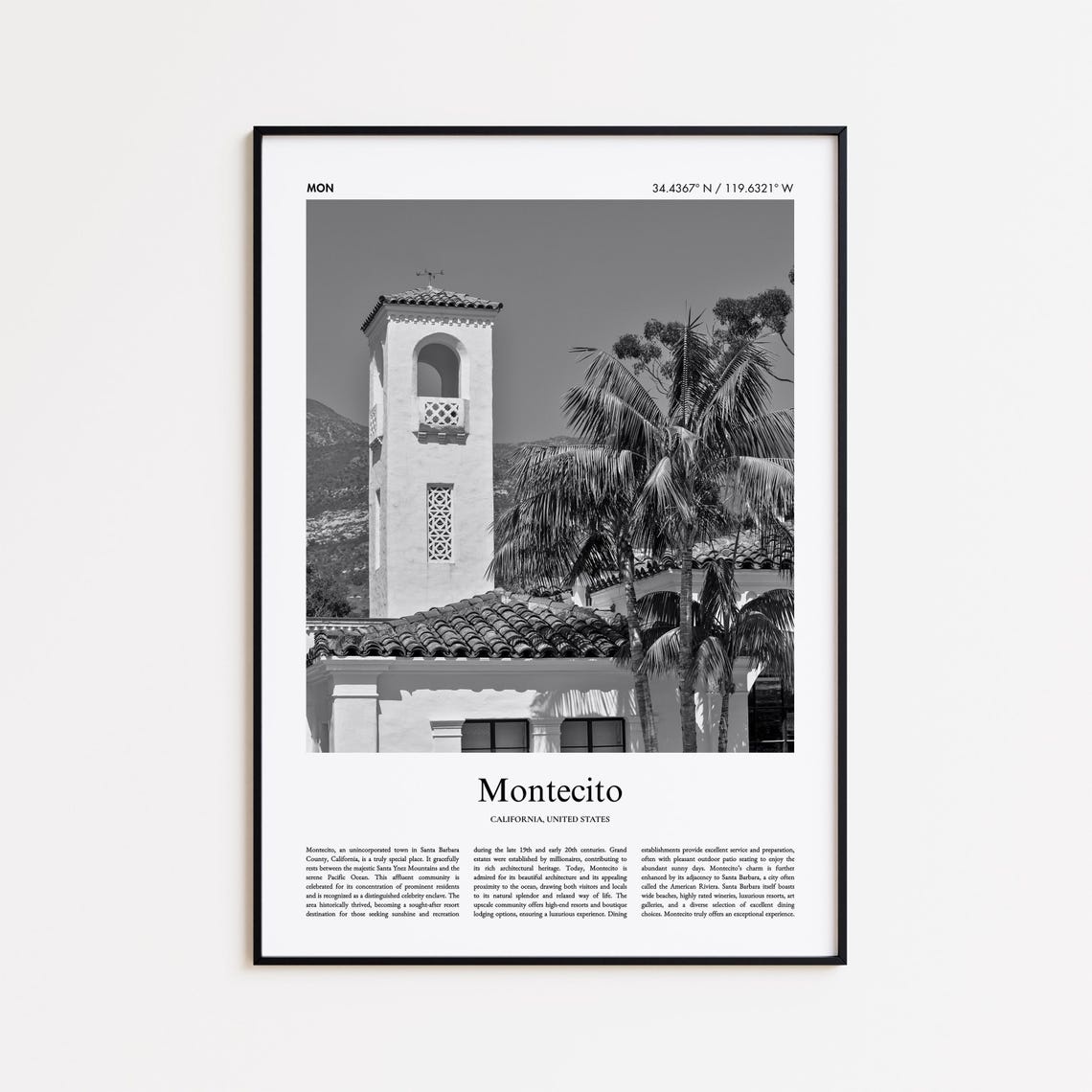 Montecito California Black and White Bell Tower Photo Poster