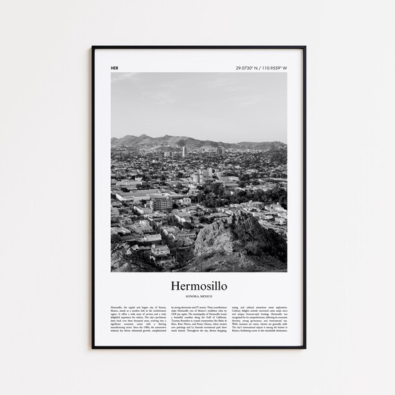 Hermosillo Black And White Print Photo Poster Travel Gift Sonora Mexico Wall Art Modern