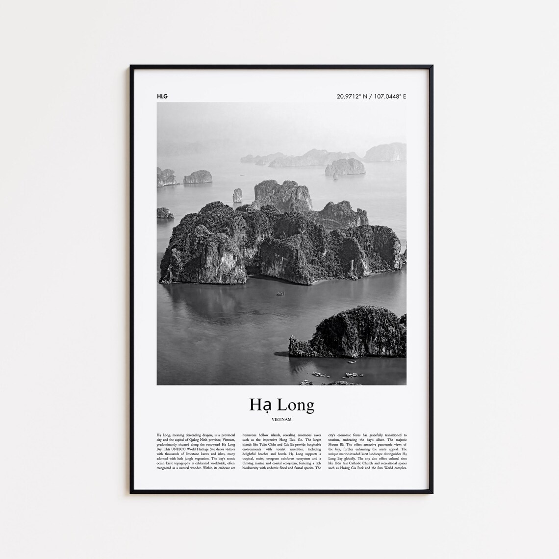 Ha Long Vietnam Limestone Karsts Black And White Bay Travel Poster