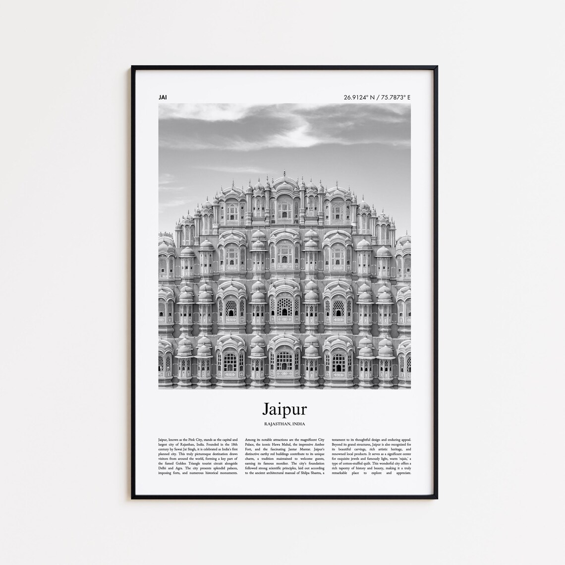 Jaipur India Black And White Hawa Mahal Travel Photography Poster