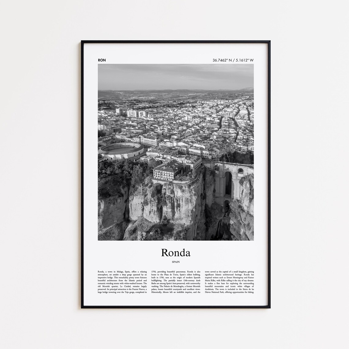 Ronda Spain Plaza de Toros Gorge Black and White Photo Poster