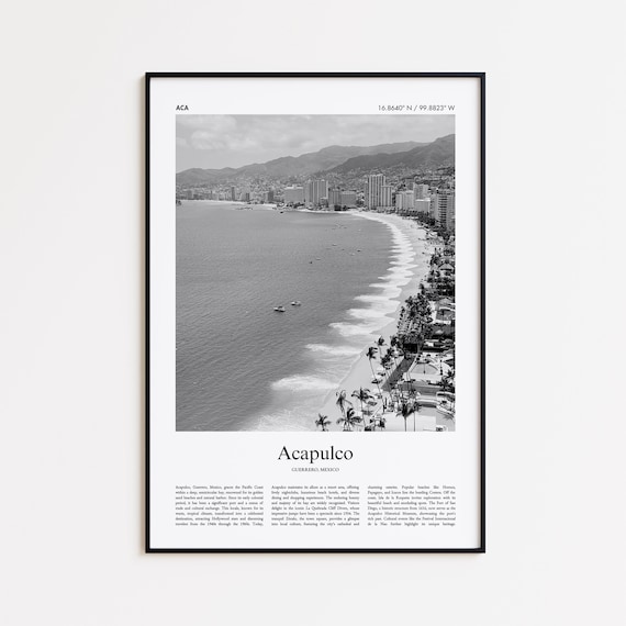 Acapulco Black And White Print Photo Poster Travel Gift Guerrero Mexico Wall Art Modern